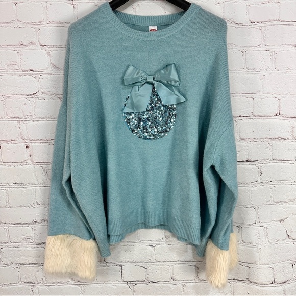 Womens ugly Christmas Sweater plus size 4X 28W 30W Blue Faux Fur Sequin Party - Picture 1 of 6